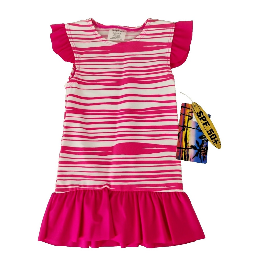 Surf Gear Infant Girls Large (6-9m) Rash Guard‎ Dress SPF 50 PINK/WHITE